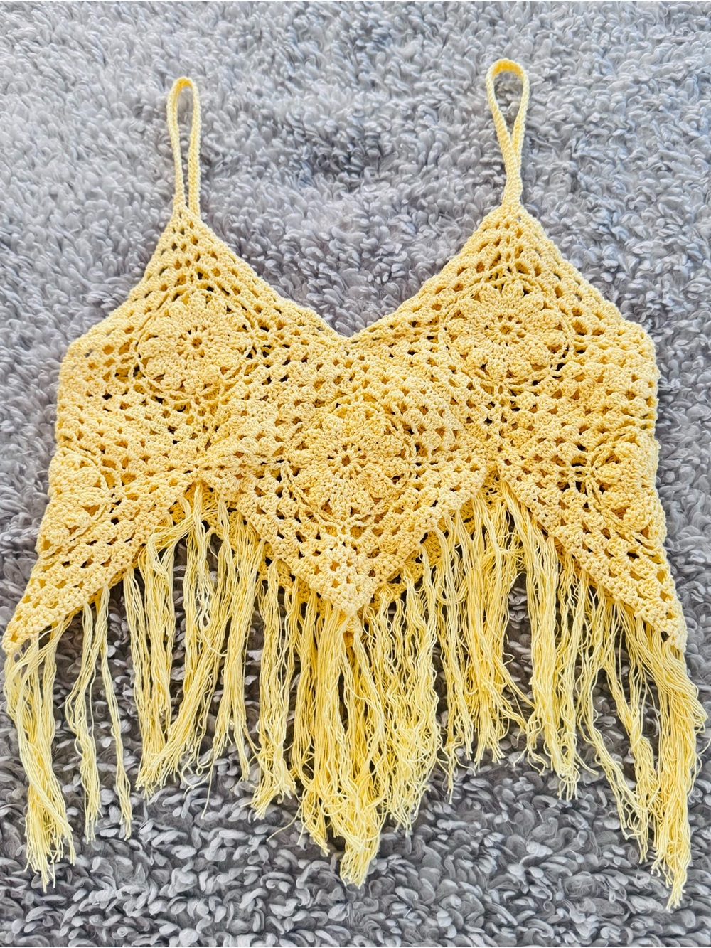 Boho Handmade Yellow Crochet Fringe Tank Top. Size M. New